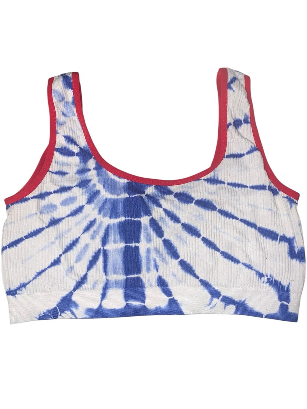 Colsie Blue Tie-Dye Ribbed Crop Tank Sports Bra 4th of July